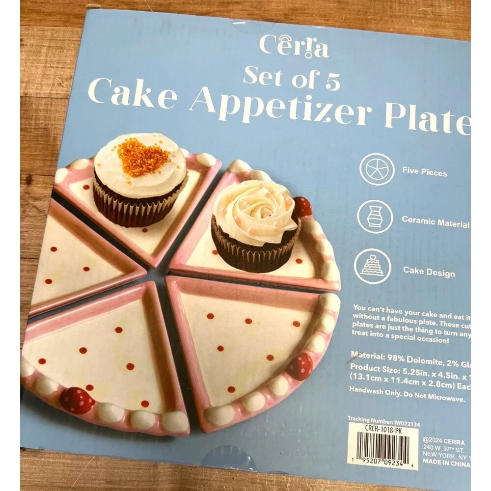 Ceria Ceramic Cake Appetizer Plate Set Pink Polka Dot Triangular Design
